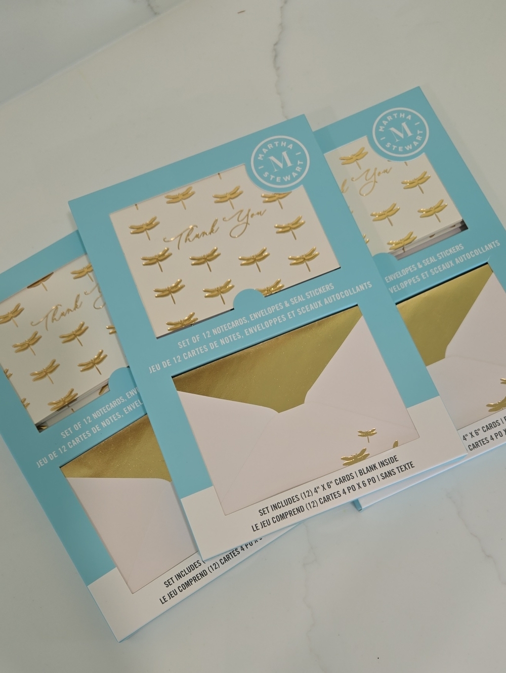 Martha Stewart Dragonfly Gold-Accented Thank You Note Cards with Envelopes New